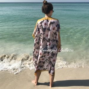 Long Floral Print Kimono in Mustard
